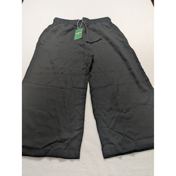 Halara Pants Large Black High Waist Linen Feel Wide Leg NEW Drawstring Cropped - Picture 1 of 10
